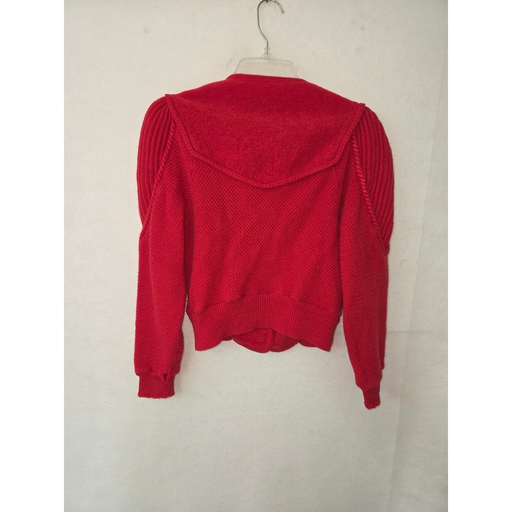 Geiger Boiled Wool Cardigan Women 40 Red Vintage‎ Puff Shoulder Austria READ - Picture 2 of 10